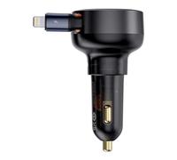 Baseus Car Charger Enjoyment Pro Fast Charger Type-C female, Lightning male (0.75m) Built-in Retractable Cable,55W Black EU (C00057803111-00)
