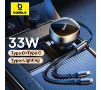 Baseus Caricabatteria da auto 2 in 1 PD 20W Cavo retrattile a ricarica rapida 30W 33W Caricatore per telefono a ricarica rapida Tipo C per Xiaomi iPhone