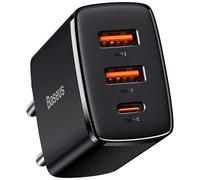 Baseus oplader Compact Quick Charger, 2xUSB, USB-C, PD, 3A, 30W (sort) CCXJ-E01