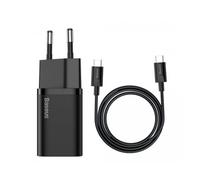 Baseus, Caricatore settoriale USB-C da 25W con cavo USB-C/USB-C, Nero