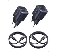 Baseus Caricatore USB C 45W, Confezione da 2 Caricatori Rapidi GaN, Alimentatore PPS PD per iPhone 17/16/15 Pro Max, Samsung Galaxy S25 Ultra/S24, iPad, MacBook, Pixel (con Cavo USB-C da 1 m)
