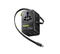 Baseus Enercore Adattatore da Viaggio Universale 70W con Cavo Estraibile, Spina Universale con 2AC + 2USB A + USB C, Adattatore Internazionale per USA, Regno Unito, Giappone, Thailandia, Australia