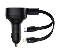 Baseus Enjoyment - Caricabatteria da auto con cavo USB-C + Lightning 3A, 30 W (nero)