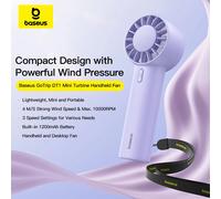 Baseus GoTrip DT1 Mini Turbina Ventilatore portatile Ventilatore portatile regolabile a 3 velocità Ventilatore ricaricabile da 1200 mAh per campeggio esterno desktop