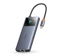 Baseus Hub USB C 10Gbps Adattatore USB 3.2 con Gigabit Ethernet, 4K@60Hz HDMI, 2 USB-A, USB-C, 100W PD, 6 in 1 Docking Station per iPhone 15, Computer per MacBook/Surface/Dell/iPad/Steam Deck/Samsung