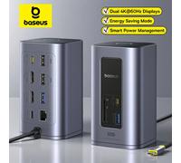 Baseus 11-IN-1 USB C HUB HDMI DP 4K@60Hz MST Triplo Display USB 3.2 Splitter con RJ45 Microfono da 3,5 mm Docking station magnetica PD100W