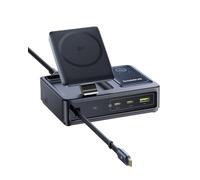 Baseus NOMOS 5 in 1 Stazione di Ricarica, 140W Caricatore con MagSafe Qi2.0(15W), Cavo Retrattile Tipo C, 2 USB-C, 1 USB-A, Display Digitale, per iPhone/MacBook/Samsung