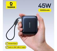 Baseus Power Bank Mini 45W 10000mAh con Cavo USB-C Integrato, Tascabile, Ricarica Rapida Portatile per iPhone 17 Samsung S25