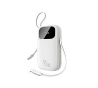 Baseus Powerbank 45W 20000mAh con 2 Cavi USB-C Integrati, Ricarica Rapida Power Bank PD3,0 QC4,0, 3 C 1 A, Caricatore Portatile per iPhone 16/15/14 Pro Max, iPad, Samsung, Bianco