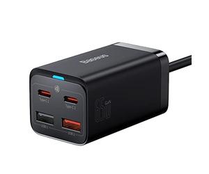 Baseus Travel Charger GaN3 Pro Quick wall charger C+C+U, PD3.0, QC4.0 +, AFC, FCP, SCP, PPS, MTK, (with Type C - Type C cable 1m) 65W, Black EU (CCGP040101)