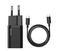 BASEUS Travel Charger Set Super Si 1C QC (with Mini White Cable Type-C to Type-C 3A 1m) 25W Black (TZCCSUP-L01)