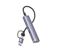 Hub USB 4 in 1 - BASEUS - UltraJoy - Ingresso USB-A/USB-C - 3USB 3.0 - USB-C + RJ45 (grigio)