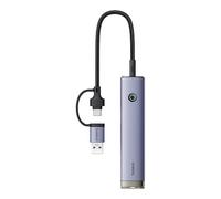 Baseus UltraJoy 4 in 1 Hub USB-A/USB-C a 3 X USB 3.0 + RJ45 + USB-C PD, grigio