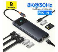 Baseus USB C HUB Dual HDMI 8K 4K Adattatore 10-in-1 USB 3.2 10Gbps Splitter con RJ45 SD TF Tipo C PD 100W per MacBook Pro Air HUB