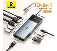 Baseus USB HUB 4K 60Hz Adattatore doppio compatibile HDMI Splitter 10 in 1 RJ45 USB 3.1 PD 100W Tipo C Hub per MacBook Pro Air USB HUB