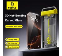Baseus Vetro temperato curvo 3D per iPhone 16 15 Pro Max Protezione schermo Corning trasparente infrangibile a copertura totale con flessione a caldo