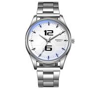 Basfur Orologio da polso da uomo, analogico, al quarzo, da uomo, con cinturino in acciaio inossidabile, bianco, Modern