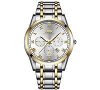 Basfur Orologio da polso da uomo, orologio al quarzo analogico progettato alla moda, con display calendario, orologio classico da uomo che brilla al buio con cinturino in acciaio inossidabile, argento