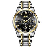 Basfur Orologio da polso da uomo, orologio al quarzo analogico progettato alla moda, con display calendario, orologio classico da uomo che brilla al buio con cinturino in acciaio inossidabile, nero