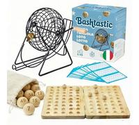 Bashtastic Tombola Classica - Tombola con Ruota di Metallo con 102 Cartelle Riutilizzabili | Tabellone e 90 Palline di Legno Numerate al Laser. Divertimento per tutta la famiglia!
