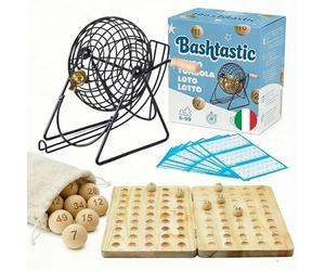 Bashtastic Tombola Classica - Tombola con Ruota di Metallo con 102 Cartelle Riutilizzabili | Tabellone e 90 Palline di Legno Numerate al Laser. Divertimento per tutta la famiglia!