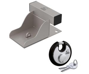 BASI | Set di sicurezza aggiuntiva per cancello con lucchetto a barra rotonda | sicurezza per porta del garage per un ancoraggio fisso a terra | blocco portiera garage in acciaio