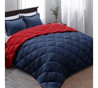 Basic Beyond Down Alternative - Set copripiumino reversibile per tutte le stagioni, colore: blu navy/rosso, queen size