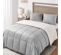 Basic Beyond Micromink Sherpa - Set copripiumino reversibile per letto, 3 pezzi (Sherpa grigio, Queen)