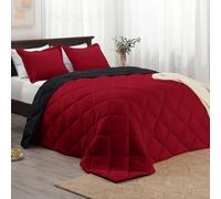 Basic Beyond Set copripiumino per letto matrimoniale, colore rosso e nero, reversibile, per tutte le stagioni, 1 piumino (223,5 x 233,7 cm) e 2 federe (50,8 x 66 cm + 5,1 cm)
