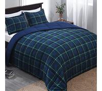 Basic Beyond Set copripiumino per letto queen size, colore blu scuro e verde con motivo scozzese di bufalo alternativo per tutte le stagioni (1 piumino con 2 federe, 223,5 x 233,7 cm)