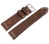 Basic - Bracciale in vera pelle zigrinata, piatto, 22 mm, colore: Marrone