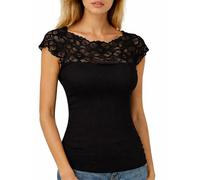 Basic Cotton Maglia Intima Donna 100% Cotone a Costine Sottogiacca Manica Corta con Pizzo Maglietta Elegante Morbida T-Shirt Estiva Made in Italy