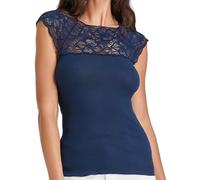 Basic Cotton Maglia Intima Donna 100% Cotone a Costine Sottogiacca Manica Corta con Pizzo Maglietta Elegante Morbida T-Shirt Estiva Made in Italy