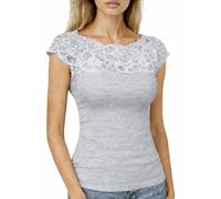 Basic Cotton Maglia Intima Donna 100% Cotone a Costine Sottogiacca Manica Corta con Pizzo Maglietta Elegante Morbida T-Shirt Estiva Made in Italy