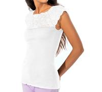 Basic Cotton Maglia Intima Donna Ragazza T-Shirt in 100% Puro Cotone a Costine Sottogiacca Maniche Corte in Pizzo Maglietta Elegante Estiva Primaverile Morbida Anallergica Elastica Made in Italy