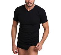 Basic Cotton Maglia Intimo Uomo Scollo a v Maglietta Intima Manica Corta in 100% Puro Cotone t-Shirt Made in Italy, (Nero, 7/XXL)