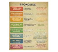 Basic English Grammar Metal Sign Pronouns Reference Poster Wall Art for Beginner Classroom Study Room Home School Gift for Teacher 8 X 12 inch