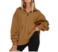 basic felpa con cappuccio Manica Top Quarter Zip Pullover Spalla Goccia Felpe Autunno Abiti alla moda Tinta unita Vestiti felpe con cappuccio per le donne pullover, E, S
