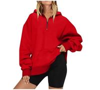 basic felpa con cappuccio Manica Top Quarter Zip Pullover Spalla Goccia Felpe Autunno Abiti alla moda Tinta unita Vestiti felpe con cappuccio per le donne pullover, S, M