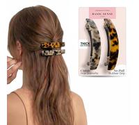 Basic Sense Fermagli per capelli grandi, per capelli spessi, antiscivolo, con impugnatura in gomma, rettangolare, 2 pezzi, color avana e tartaruga bionda