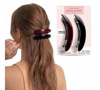 Basic Sense Fermaglio per capelli grande, per capelli spessi, antiscivolo, con impugnatura in gomma, ovale, 2 pezzi, nero e tartaruga