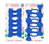 Basic Sense Mini fiocchi per capelli elastici e clip a scatto, nastro grosgrain, forcine per capelli per ragazze della scuola - 12 pezzi, blu reale