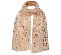 Basic Sense Sciarpa con stampa metallizzata a foglia d'oro con note musicali e strumenti, leggera per unisex, donne, uomini, gruppo musicale, performance, concerto, chiesa, scuola, coro, Beige