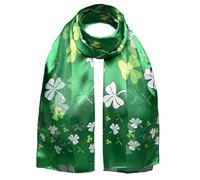 Basic Sense Unisex Lightweight Shiny Silky Celtic Irish Green Shamrock, Luck Clover Satin Stripe Oblong Scarves, St. Patrick Day