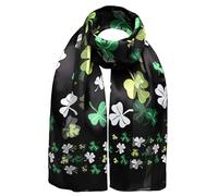 Basic Sense Unisex Lightweight Shiny Silky Celtic Irish Green Shamrock, Luck Clover Satin Stripe Oblong Scarves, St. Patrick Day