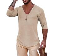 Basic Shirt Uomo Primavera Autunno Tinta Unita Scollo V Manica Lunga Tops Uomo Sottile Comodo Casual T-Shirt Uomo Moda Manica Lunga T-Shirt Uomo A-Coffee XL
