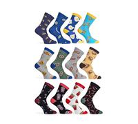Basic Treasure 12 paia di calzini divertenti, Happy Socks in cotone, calzini colorati con motivi divertenti, calze uomo e donna, idea regalo, Fast Food, 43-46