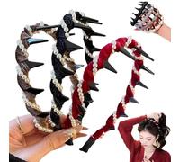 Basicallyt - Cerchietto per capelli con perle artificiali a forma di teschio alto, stile vintage, antiscivolo, reversibile, con denti, accessorio per capelli alla moda da donna (3 pezzi, pera, taglia