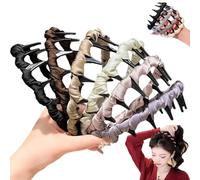 Basicallyt - Cerchietto per capelli con perle artificiali a forma di teschio alto, stile vintage, antiscivolo, reversibile, con denti, accessori per capelli alla moda da donna (6 pezzi, seta, taglia