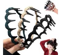 Basicallyt - Cerchietto per capelli con perle artificiali a forma di teschio alto, stile vintage, antiscivolo, reversibile, con denti, accessori per capelli alla moda da donna (3 pezzi, semplice